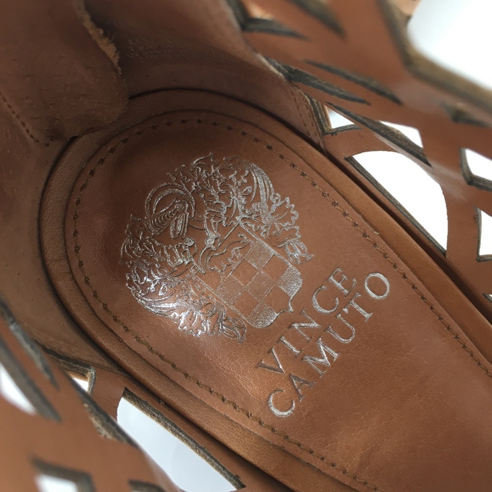 Vince Camuto Kevston Strappy Block-heel Sandals, Intricate Cutouts Brown Leather - Picture 7 of 11